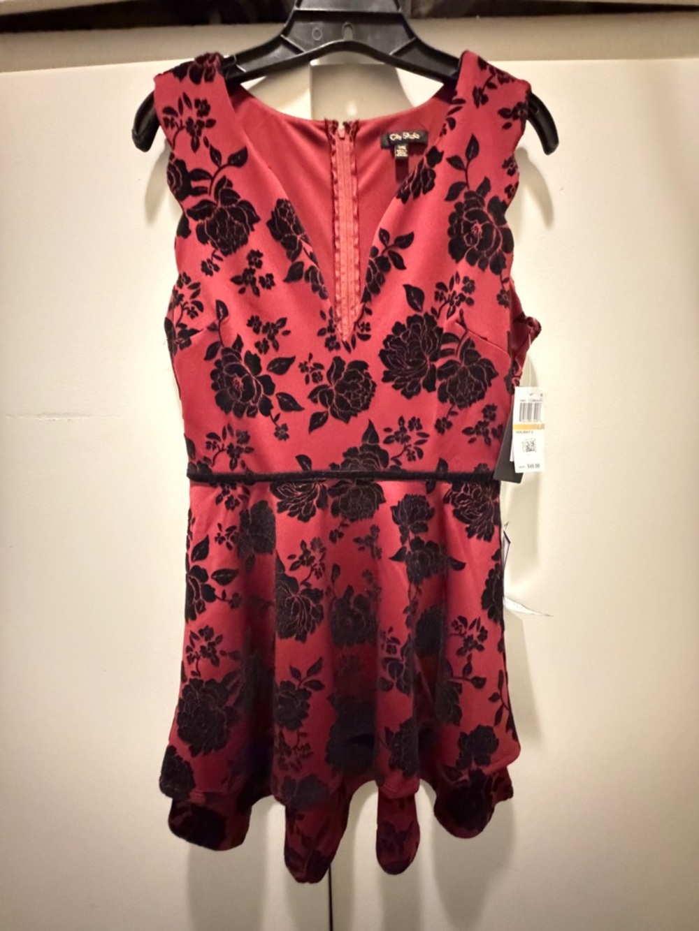 Macy's Red Dress with Black Floral Burnout